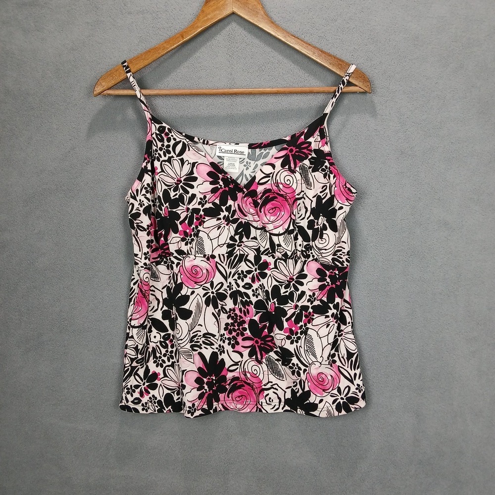 Carol Rose Camisole Top Womens‎ Large Multicolor Floral Stretch Spaghetti Strap